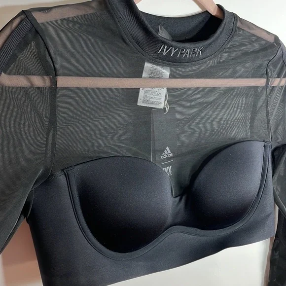 Adidas Ivy Park Long Sleeved Mesh Crop Top Black Size L - Picture 10 of 11